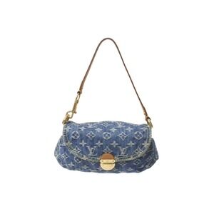 LOUIS VUITTON Pleaty Handbag Monogram Denim Leather Blue